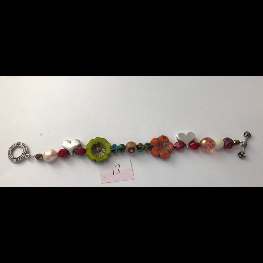 Heart & Flower Beaded Bracelet (#13)
